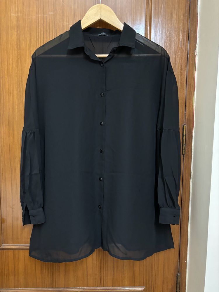 🆕Sureve Oversized Sheer Black Shirt