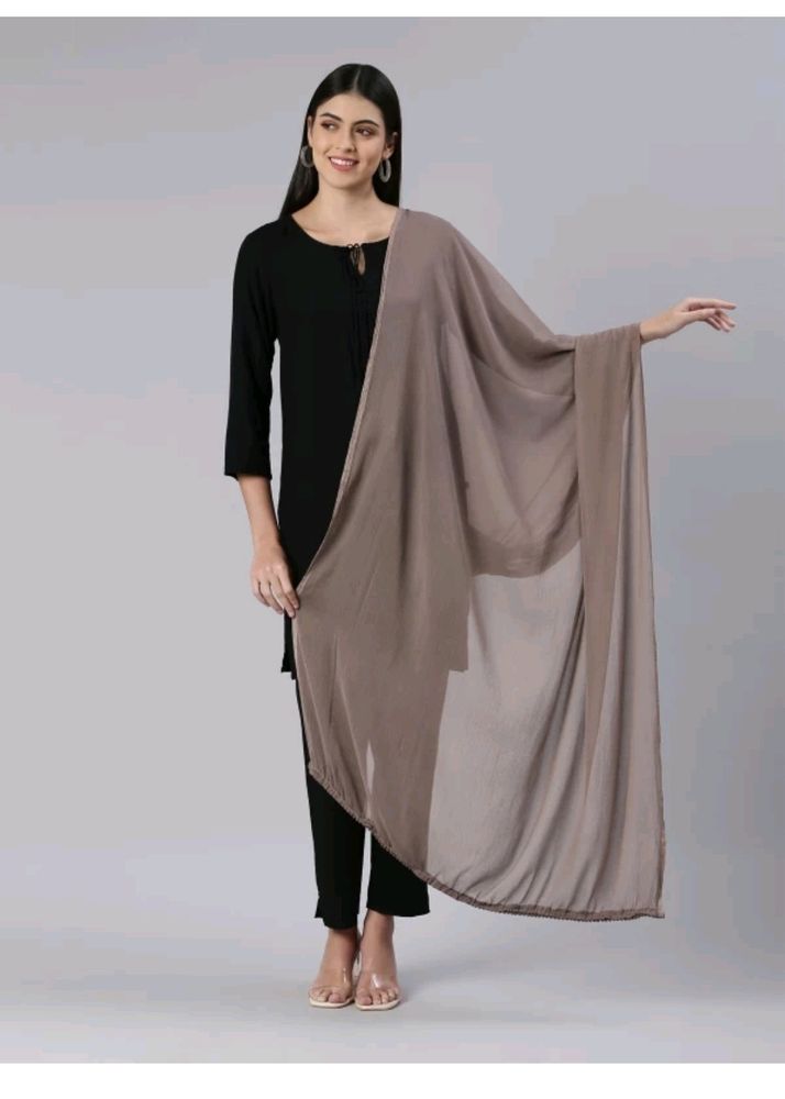 Chiffon Solid Grey Women Dupatta