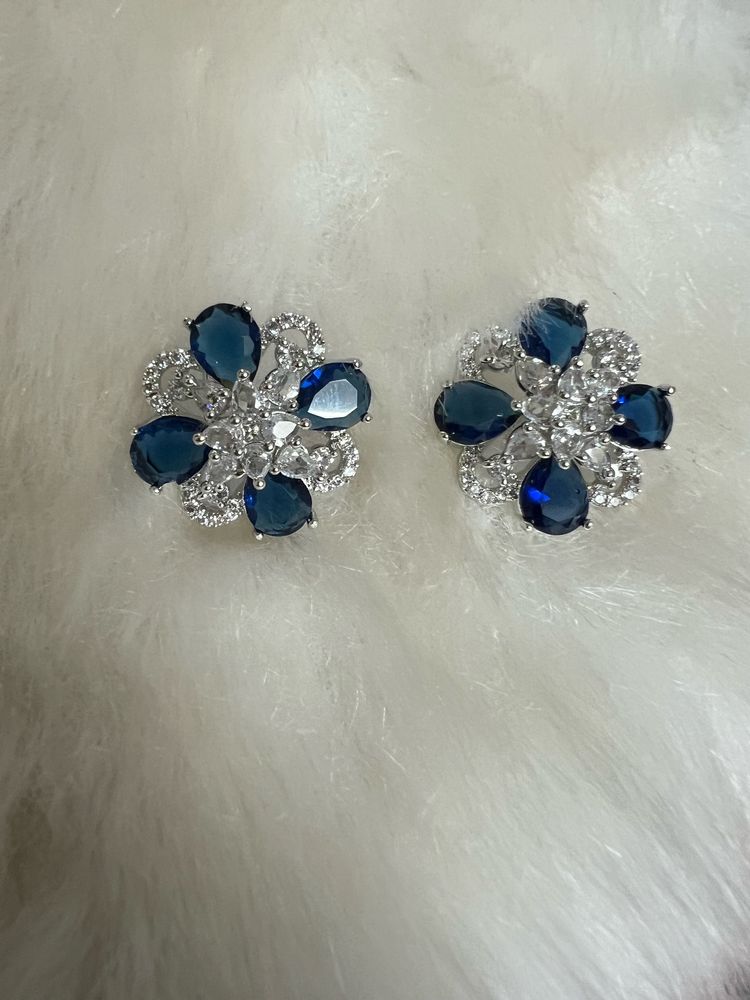 Blue Sapphire Floral Studs