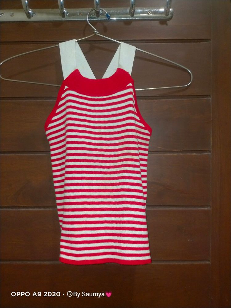 Red And White Sleeveless Top