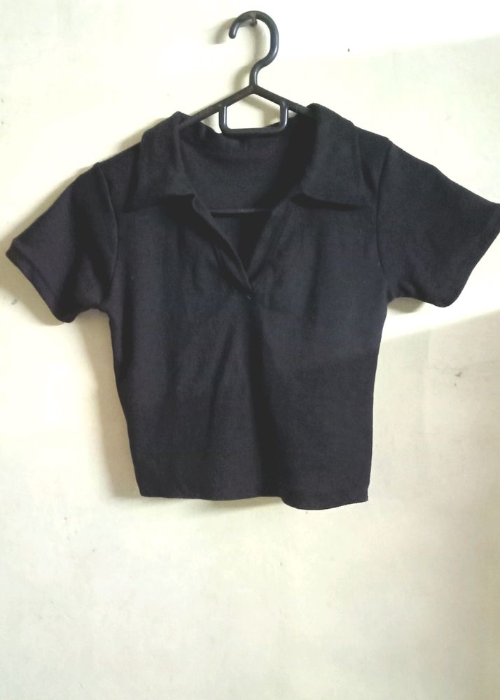 Black Polo Crop Top