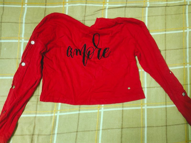 Red AMORE croptop With Buttons From West side