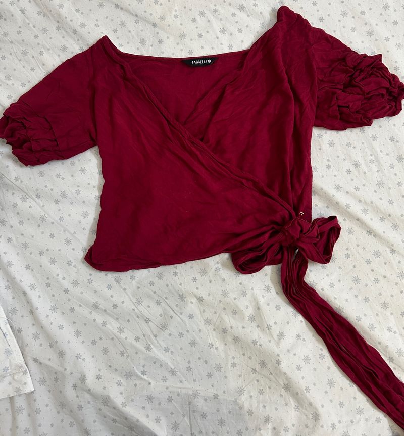 Maroon Wrap Around Crop Top