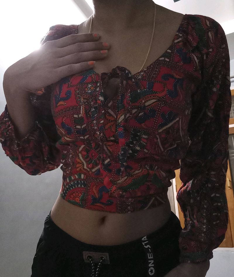 Tribal Printed Ethnic Crop Top