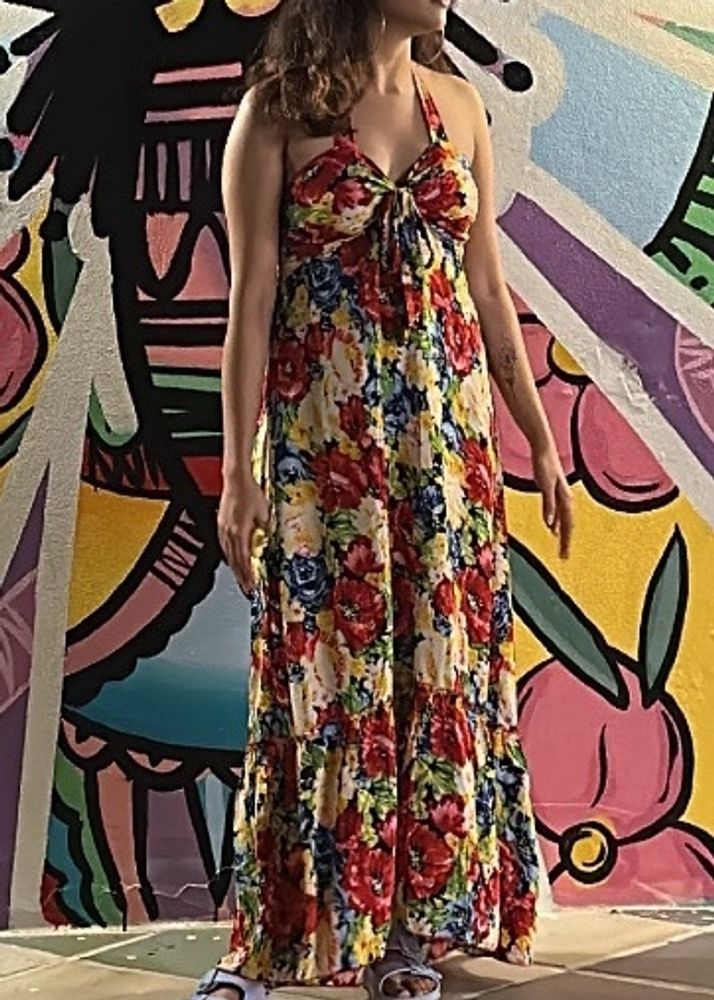 Backless Multicoooured Flower Print Dress