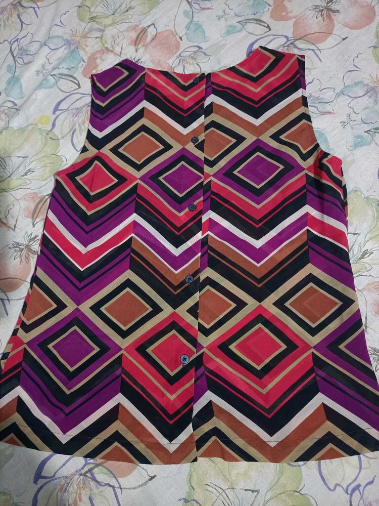 Vibrant Geometric Sleeveless Blouse