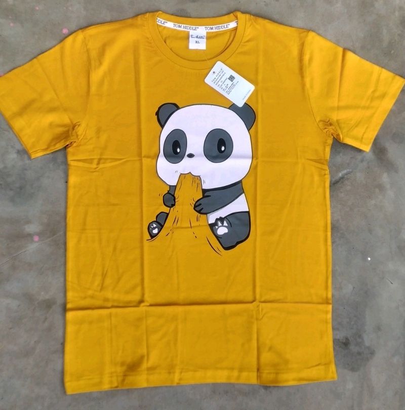 Brand New Panda Printed Half Yellow T-shirt