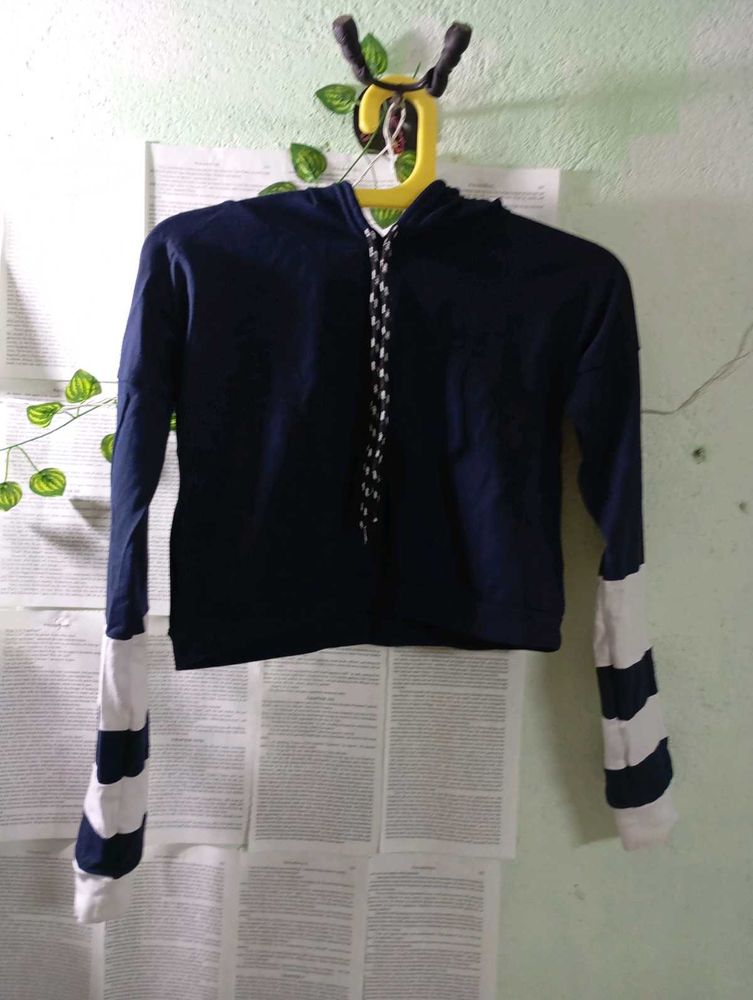 Navy Blue Hoodie Top