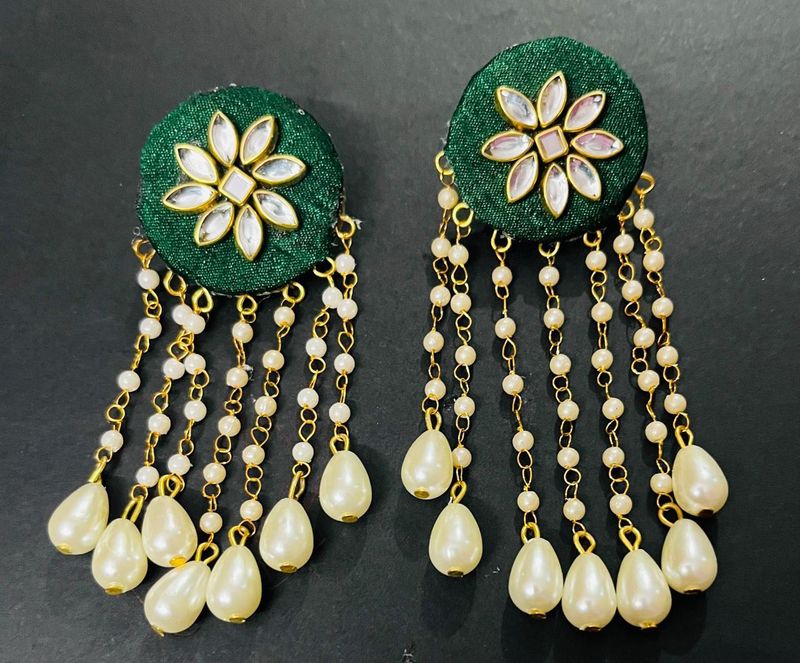 Fancy Fabric Party Wear Long Size Earrings