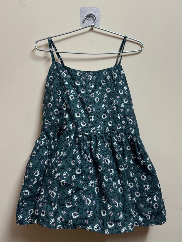 Dark Green Floral Sleeveless Top