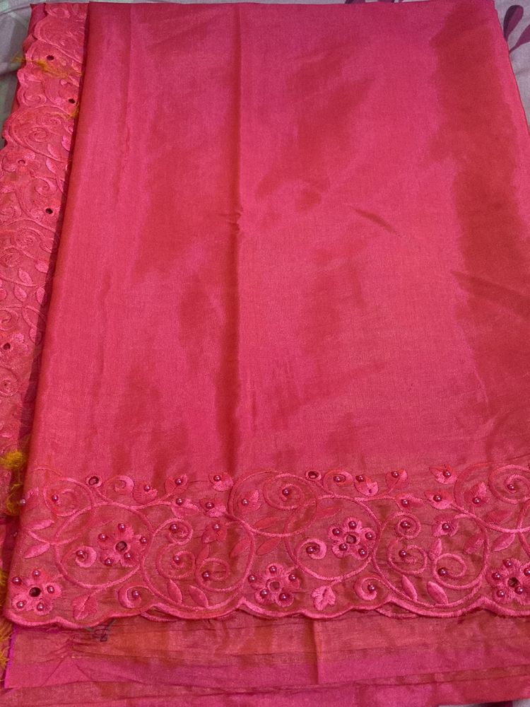 New Double Shaded Pink Saree With Cut Works