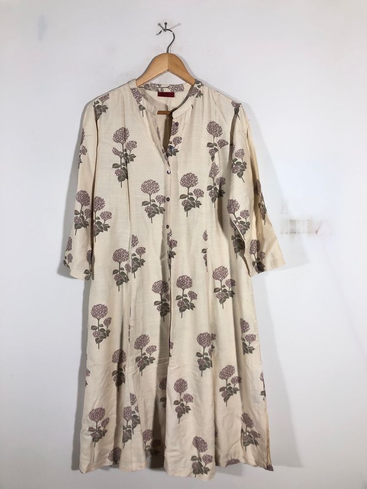 Cream Printed A-Line Kurta(Women’s)