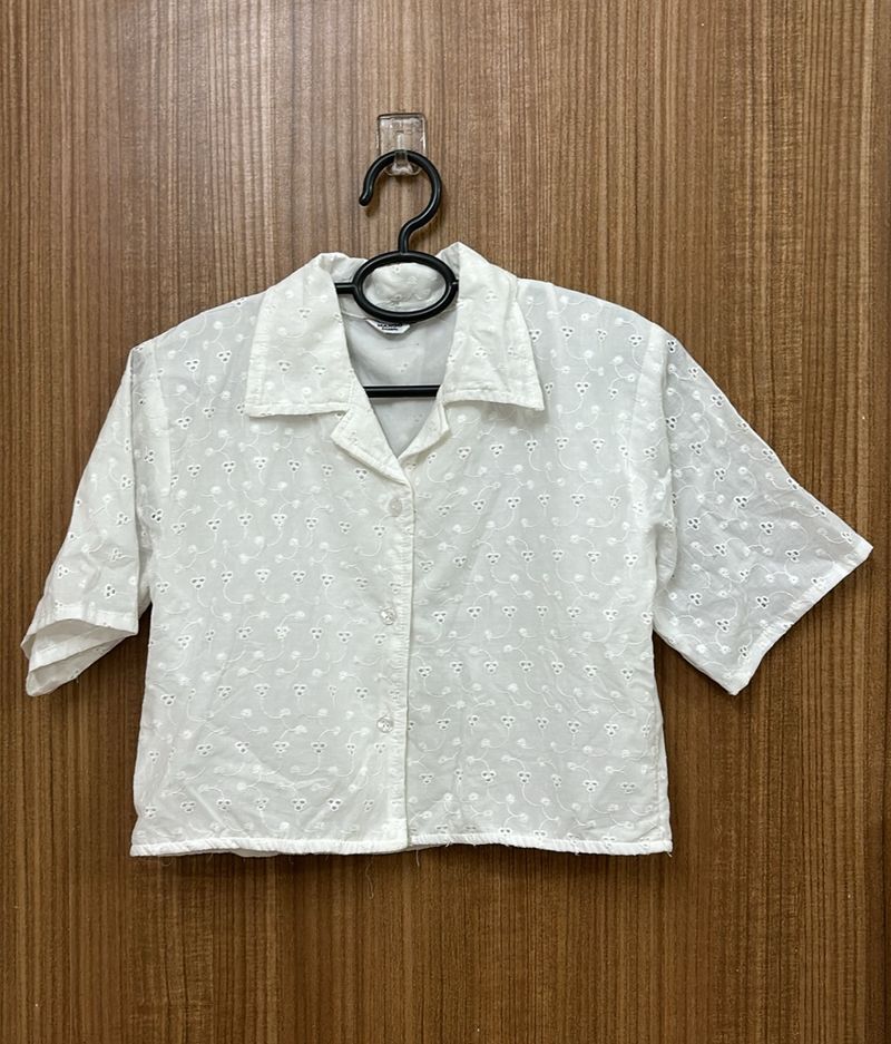 MANGO white Lace Crop Shirt for Women