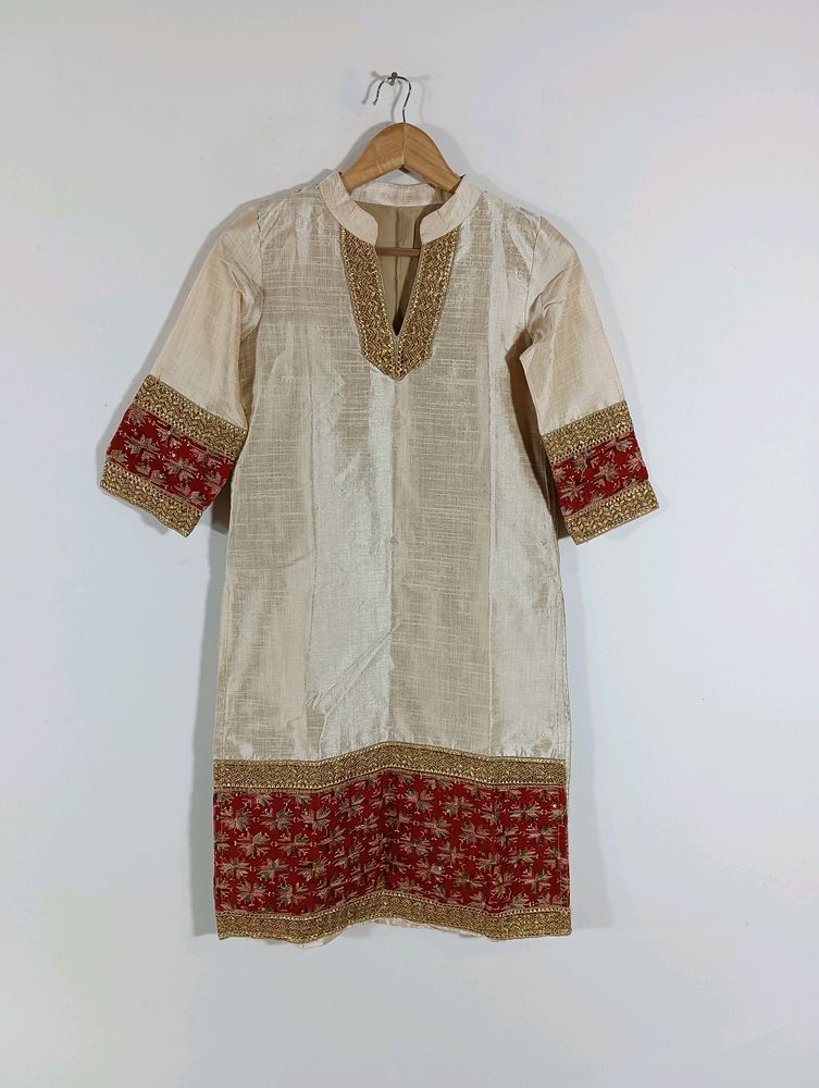 Cream Embroidered Kurta (Women)