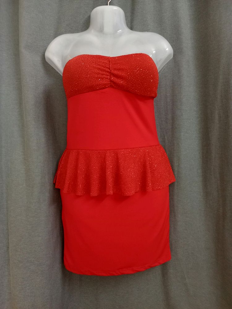 Hot Red Padded Tube Mini Dress For Women's