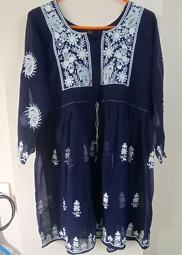 Chikankari Nevy Blue Short Kurti