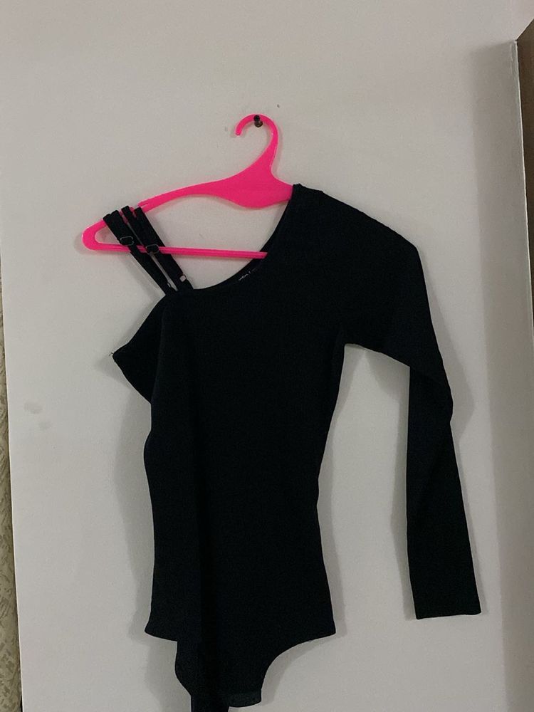 Bodysuit Black One Side Top