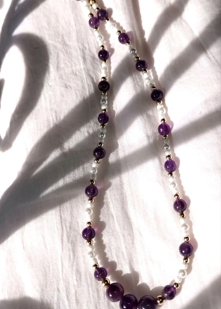 NEW HANDMADE AMETHYST WITH PEARL NECKLACE