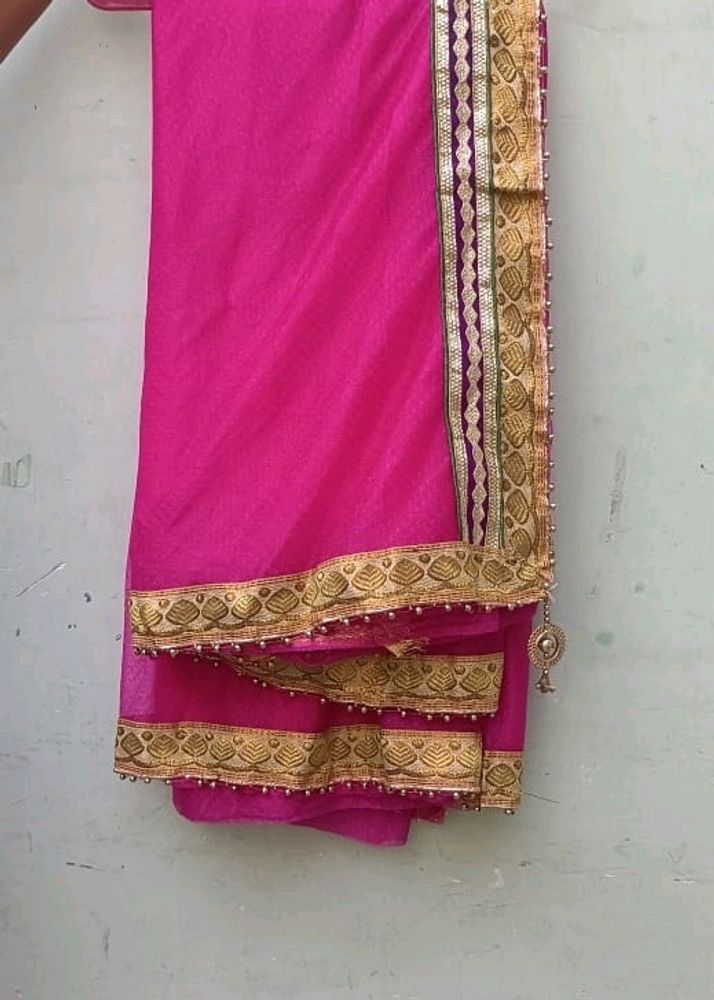 Pink Saree With Blouse Attached