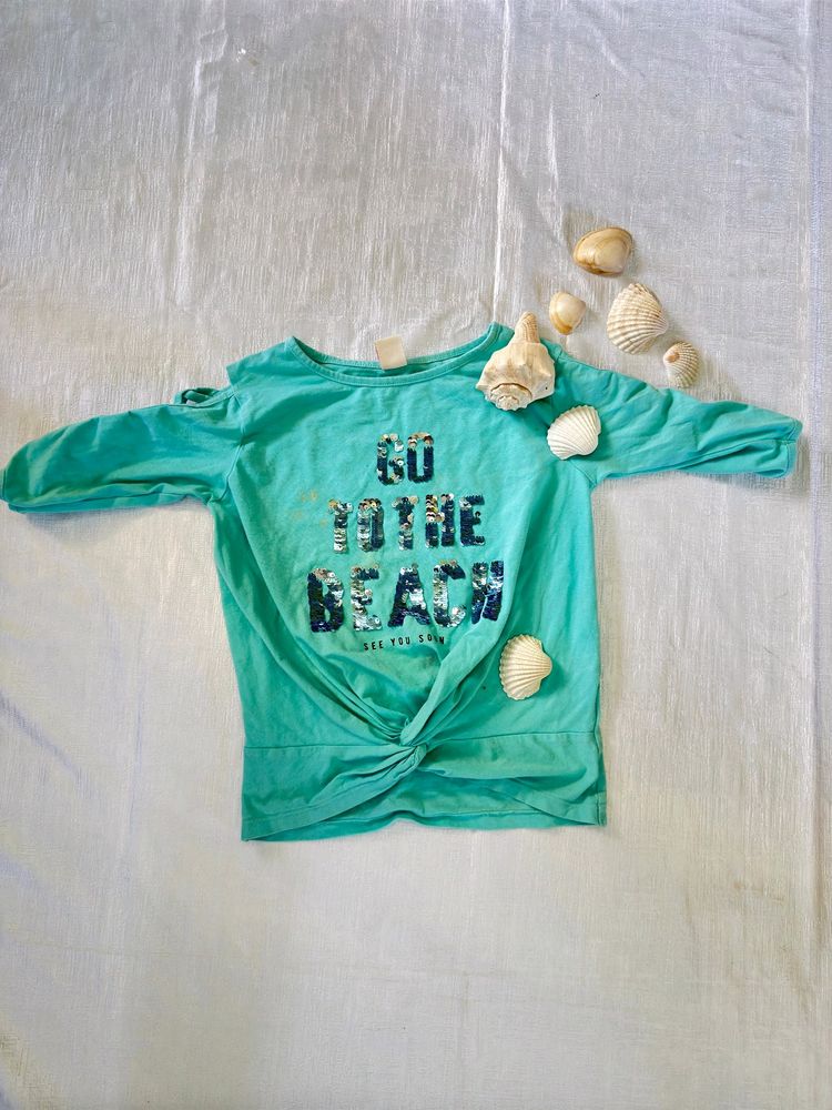 Turquoise Blue Sequenced Top+ Free Suprise Gift