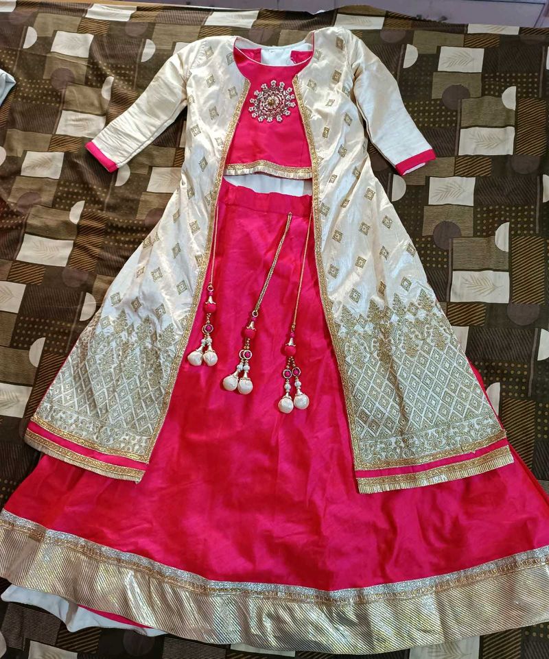 Jacket Crop Top With Skirt And Dupatta