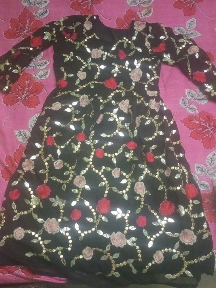 Black Colour Suit With Floral Print