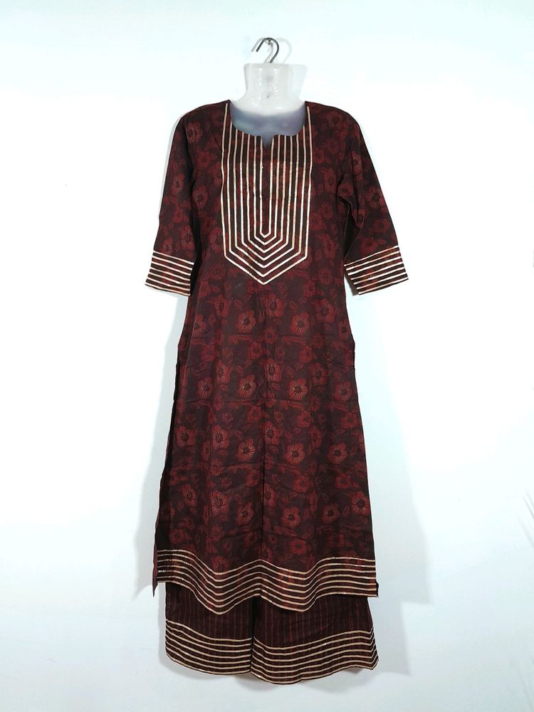 Maroon Printed Kurta Set (Women's)