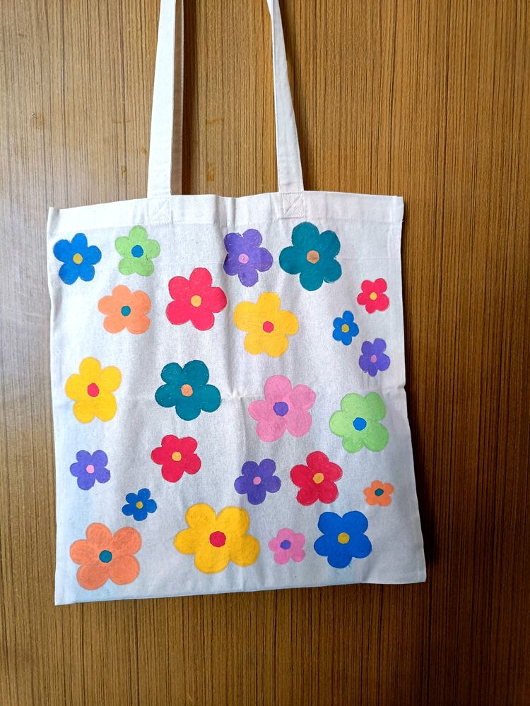 Colourful Hand-painted Floral Cloth Tote Bag