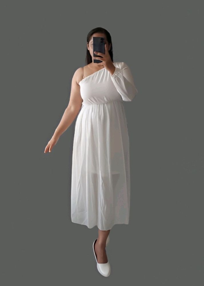 A line solid white dress