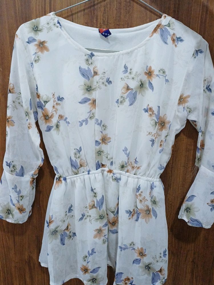 Floral Design Chinched Waist Top