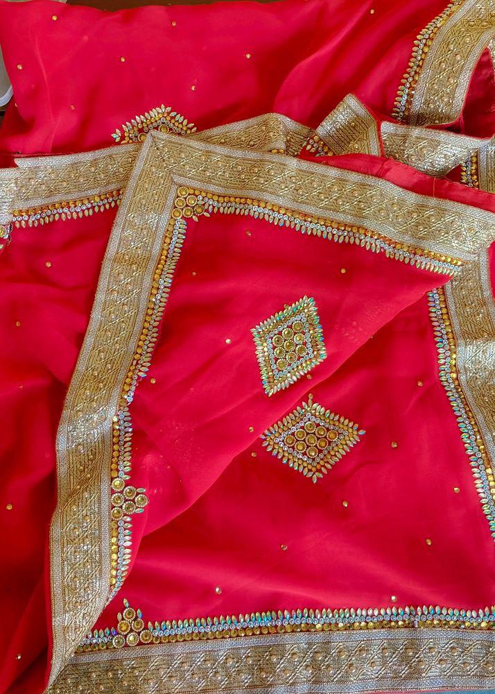 Red Mirror Work Saree