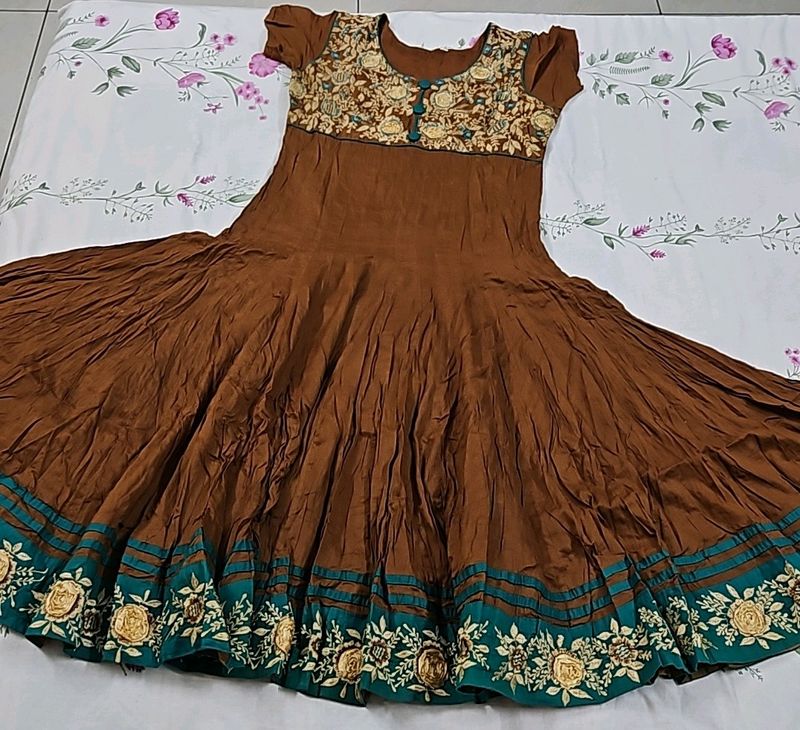 Chocolate And Rama Blue Full Flair Anarkali