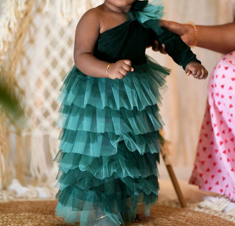 Baby Ruffled One Shoulder Gown