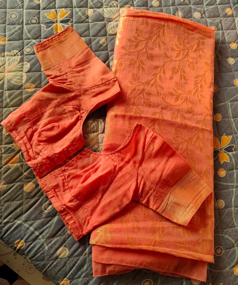 Peach Saree With Blouse (Women)