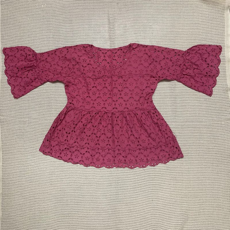 Red Chikankari Top