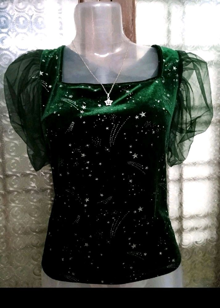 Bottle Green Embellished Shein Top✨️