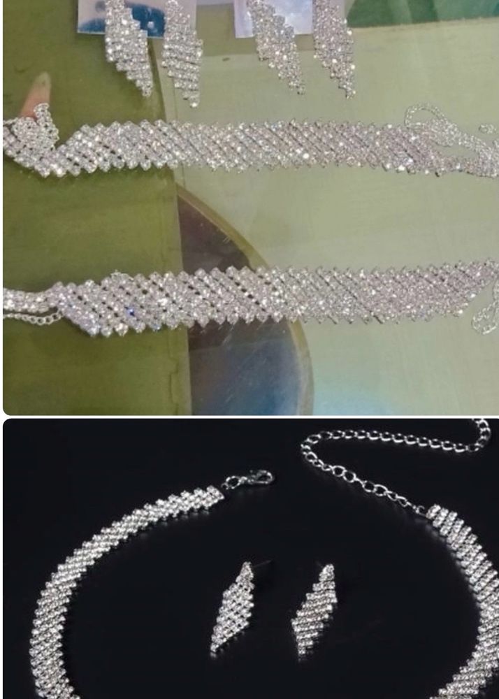 Silver Color Double Necklace Set