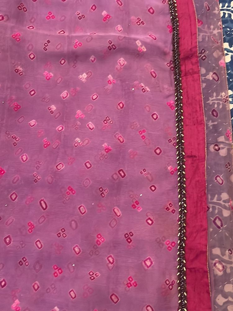 Designer Chiffon Saree,  Real Bandhni With Mukaish