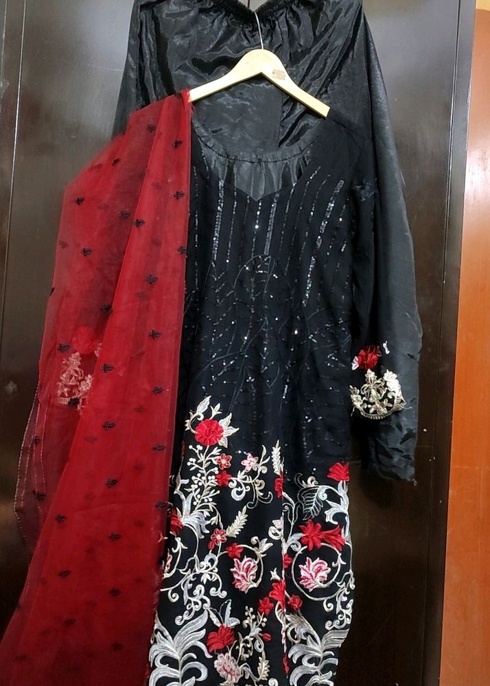 Black Designer Plazo Suit With Dupatta 44 Bust