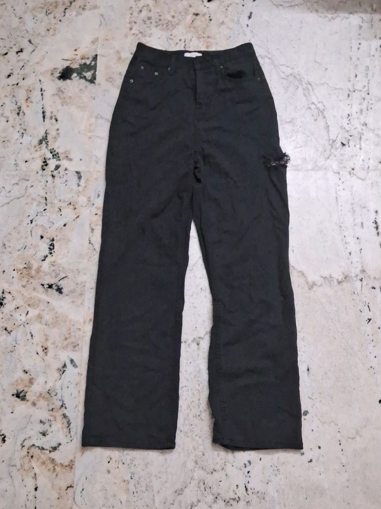 Black Denim With Side Cut Pattern