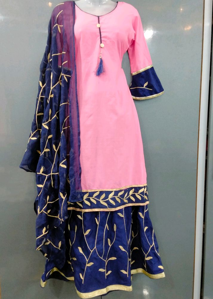 Embroided Skirt Kurti Set With Dupatta