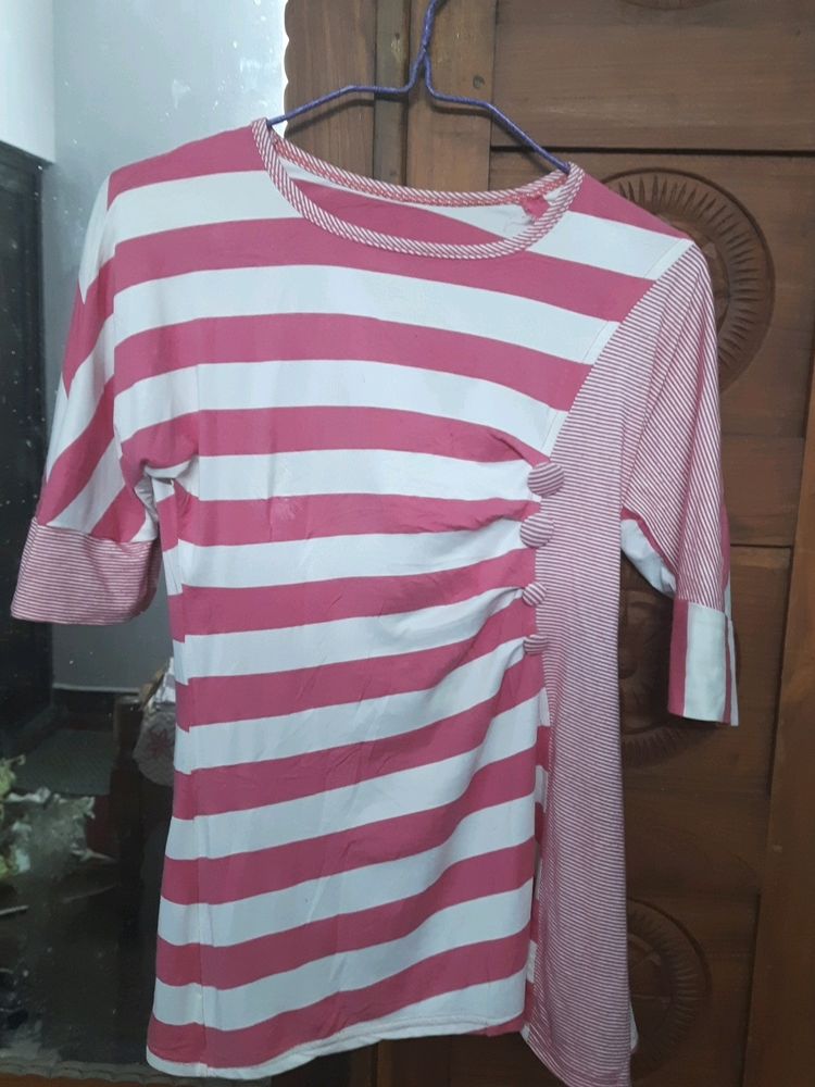 Alternate Pink And White Colour Cute Top