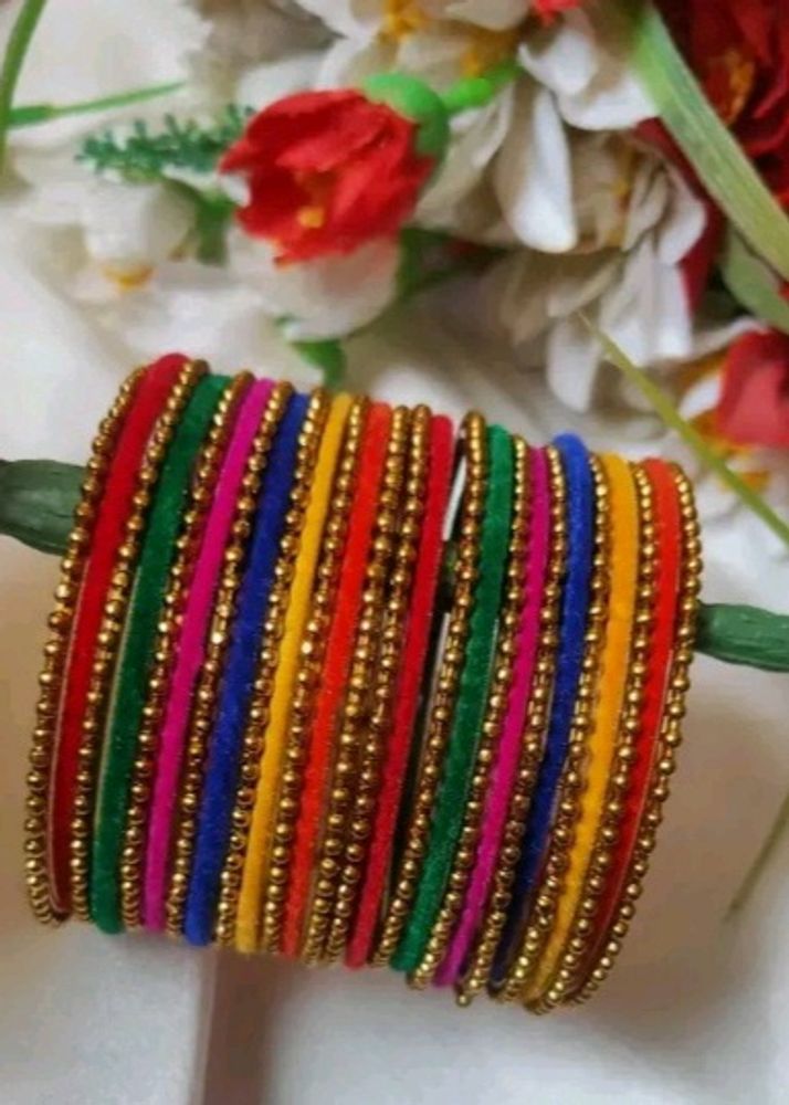 Multicolored Metal-velvet Bangles