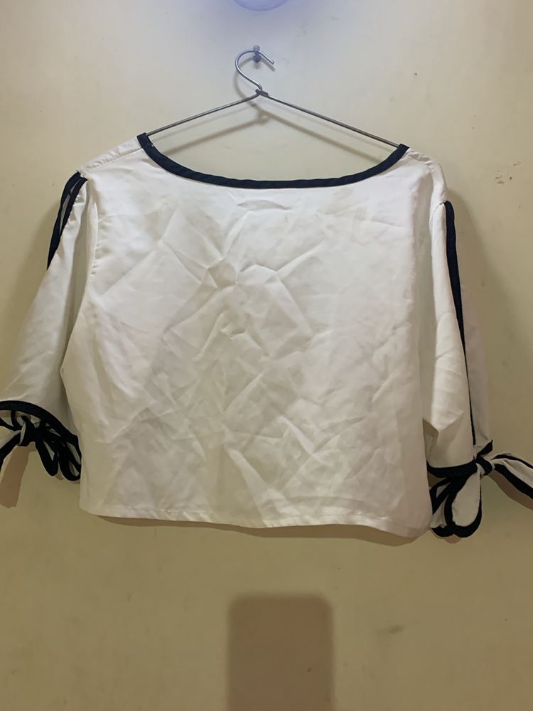 white crop top with cut out sleeves