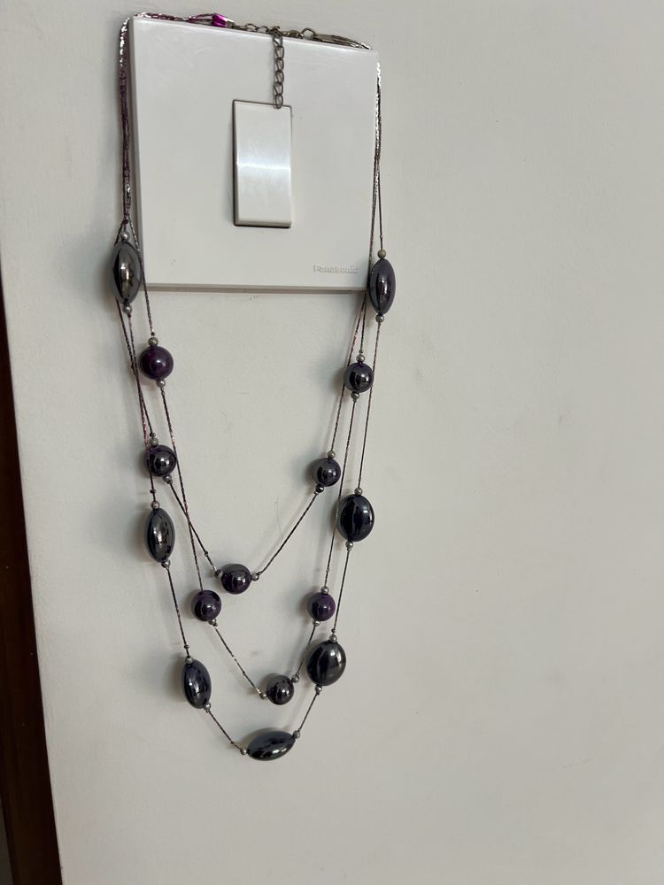 Three Layer Purple Stone Necklace