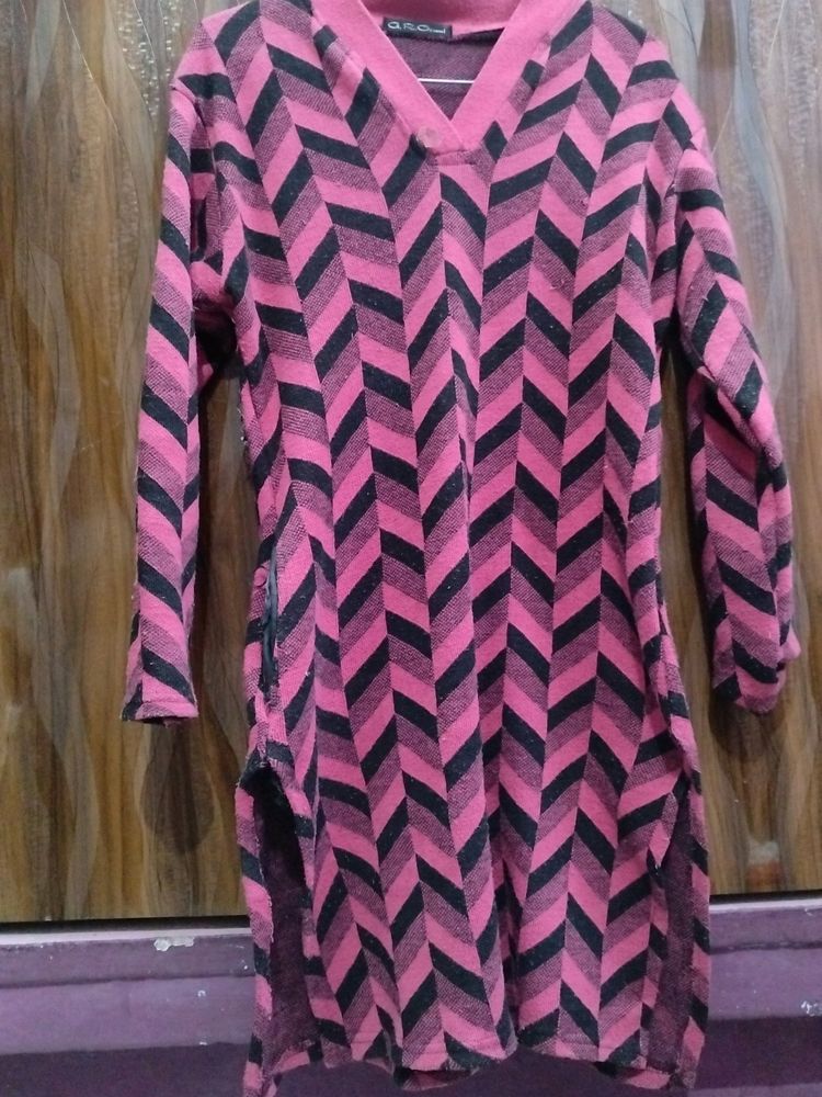 Pink Black Woolen Kurta