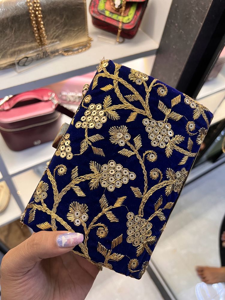 Velvet Clutch With Gold Embroidery