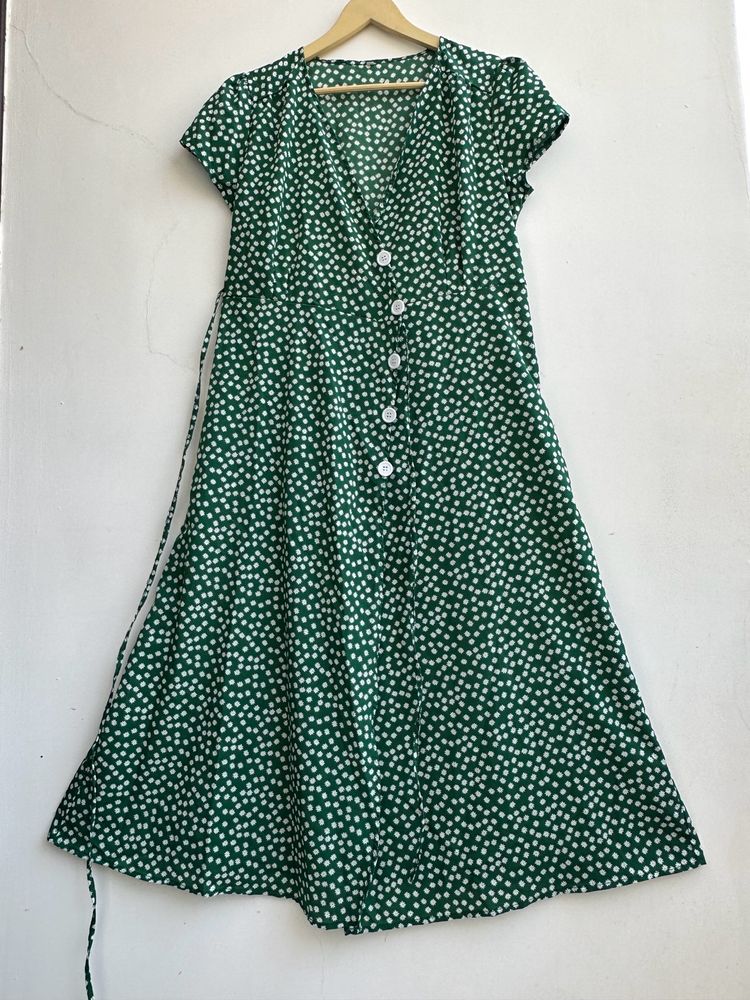 Drawstring Waist Polka Dots Dress