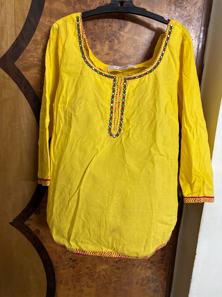 Kurta Ethnic Yellow Top Biba Women