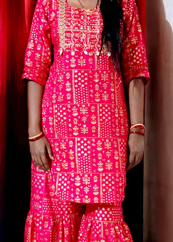 Women Viscose Rayon Kurta Sharara Set